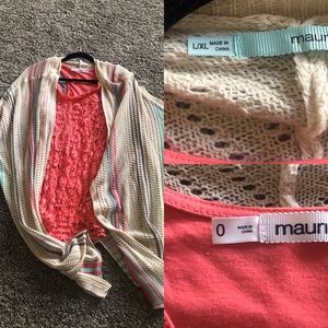 Maurices’ summer cardigan w/ pink racer back tank.